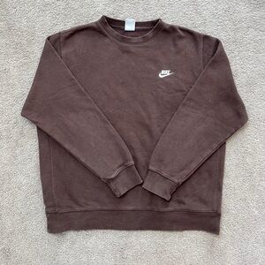 Nike Men's Chocolate Brown Crewneck Sweatshirt with White Swoosh